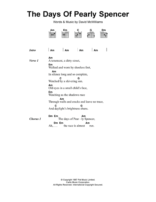 The Days Of Pearly Spencer (Guitar Chords/Lyrics) von David McWilliams