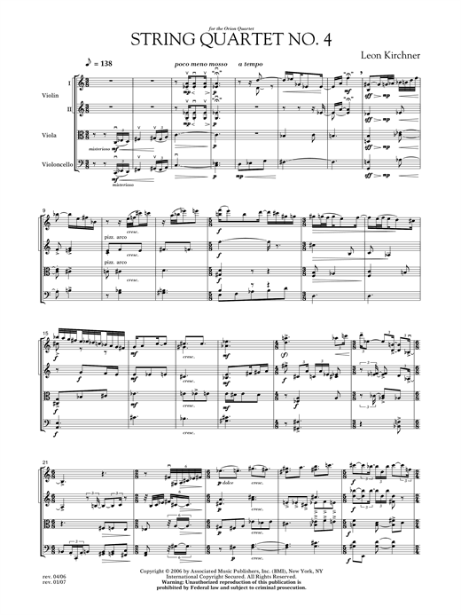 String Quartet No. 4 (Chamber Group) von Leon Kirchner