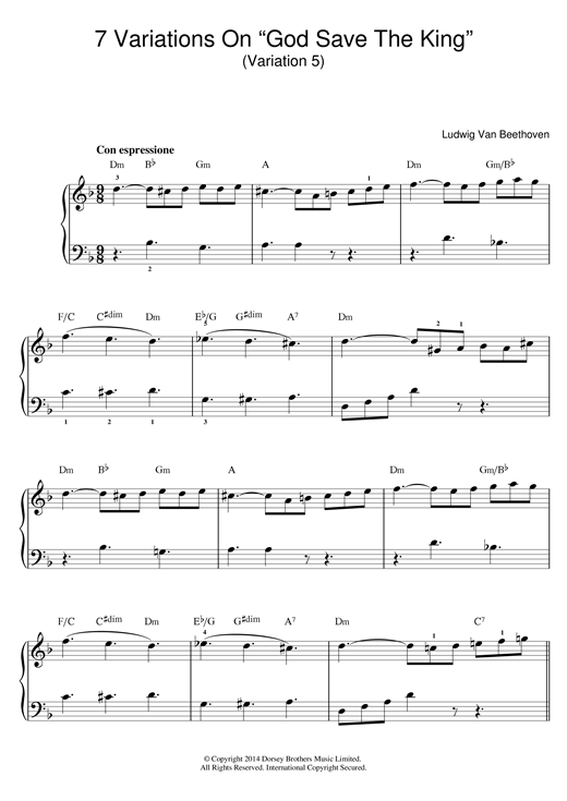 Variation No.5 (From '7 Variations On God Save The King' WoO 78) (Beginner Piano) von Ludwig van Beethoven