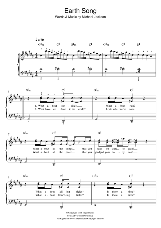 Earth Song (Easy Piano) von Michael Jackson
