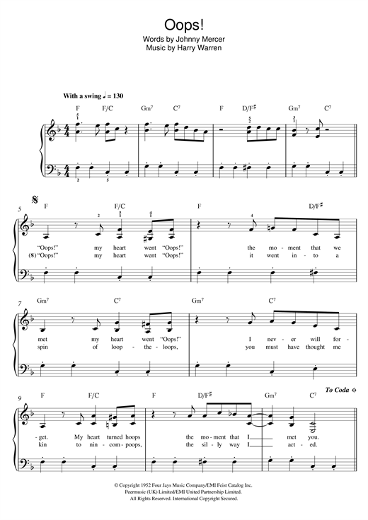 Oops! (Easy Piano) von Doris Day