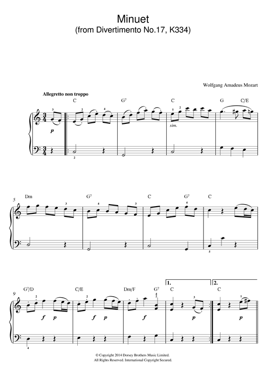 Minuet from Divertimento No.17, K334 (Beginner Piano) von Wolfgang Amadeus Mozart