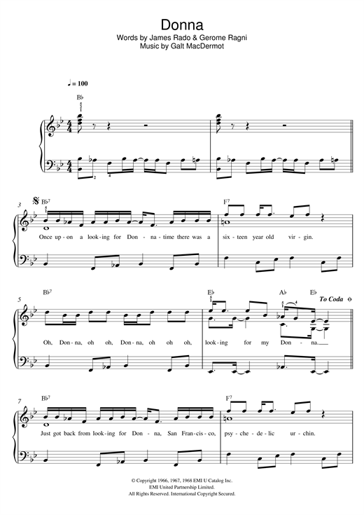 Donna (from 'Hair') (Easy Piano) von Galt MacDermot