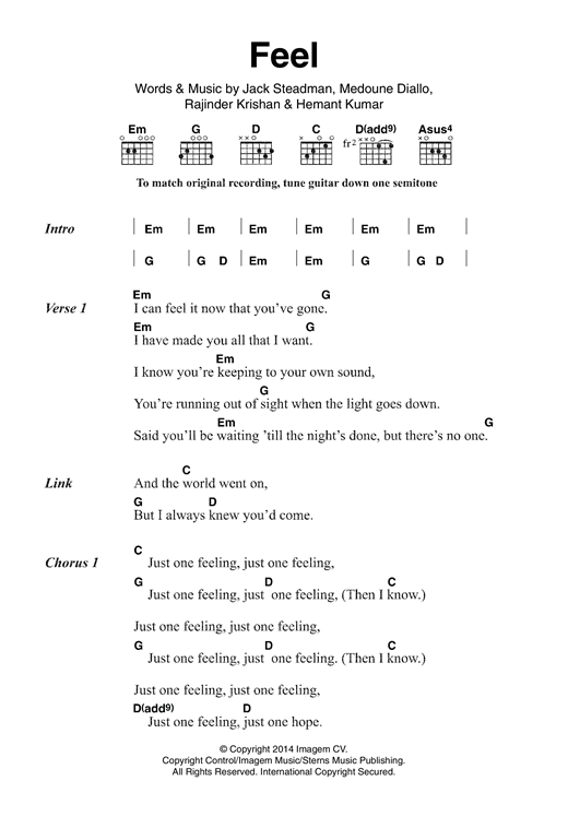 Feel (Guitar Chords/Lyrics) von Bombay Bicycle Club