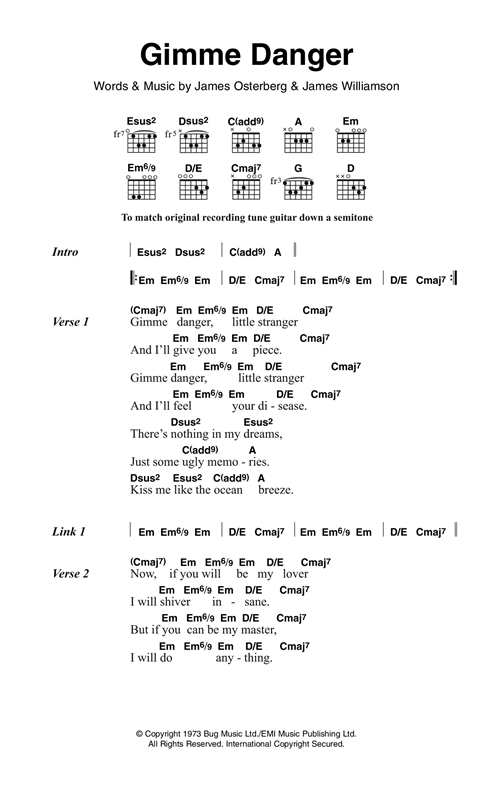 Gimme Danger (Guitar Chords/Lyrics) von The Stooges