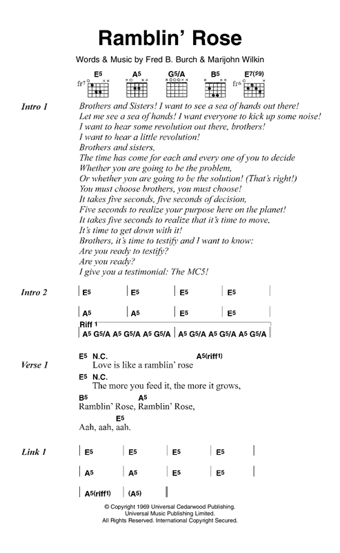 Ramblin' Rose (Guitar Chords/Lyrics) von MC5