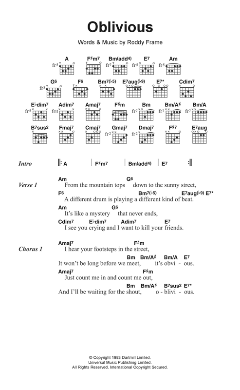 Oblivious (Guitar Chords/Lyrics) von Aztec Camera