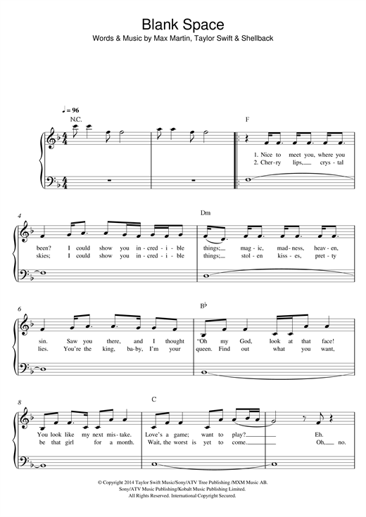 Blank Space (Easy Piano) von Taylor Swift