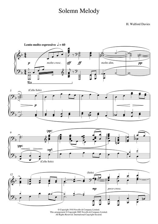 Solemn Melody (Piano Solo) von H. Walford Davies