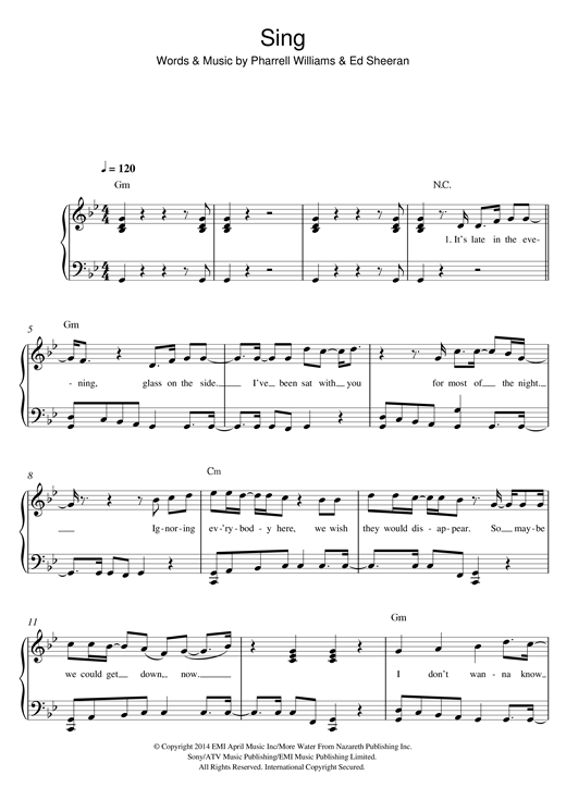 Sing (Easy Piano) von Ed Sheeran
