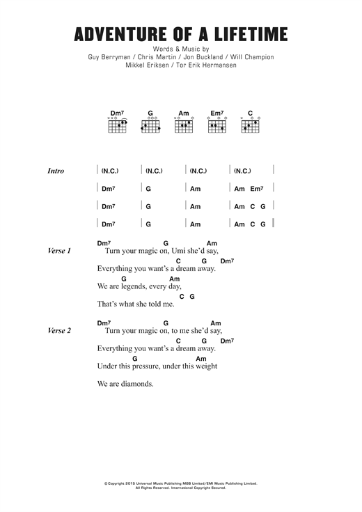 Adventure Of A Lifetime (Guitar Chords/Lyrics) von Coldplay