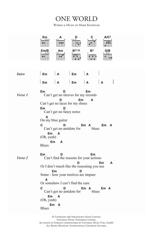 One World (Guitar Chords/Lyrics) von Dire Straits