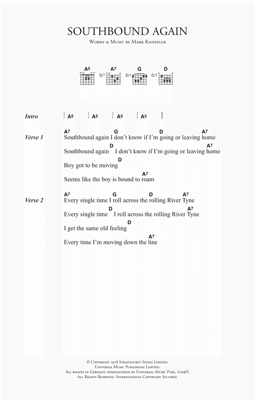 Southbound Again (Guitar Chords/Lyrics) von Dire Straits