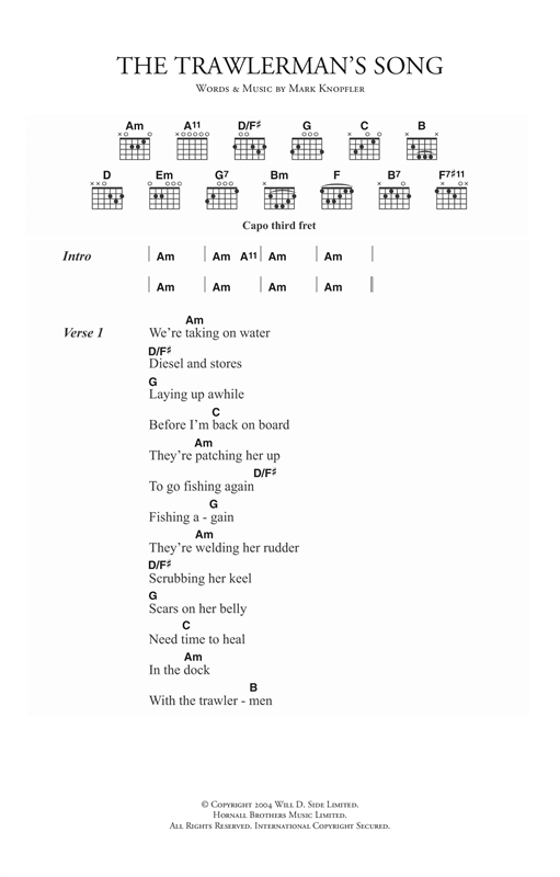 The Trawlerman's Song (Guitar Chords/Lyrics) von Mark Knopfler
