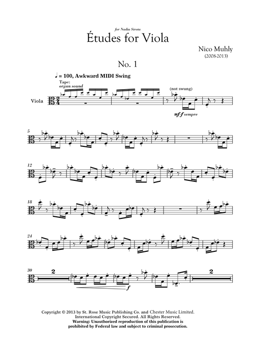 Three Etudes For Viola (Viola Solo) von Nico Muhly