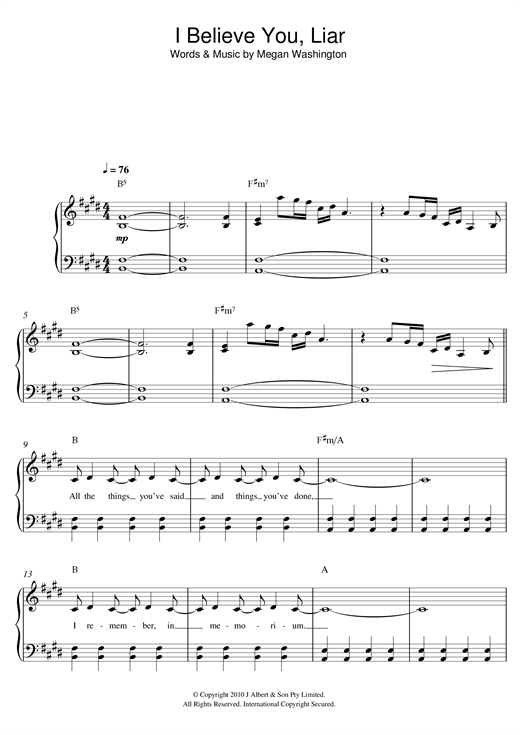 I Believe You Liar (Easy Piano) von Washington