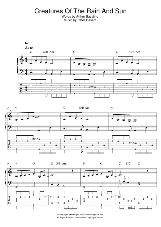Creatures of the Rain and Sun (Easy Piano & Guitar Tab) von Justine Clarke