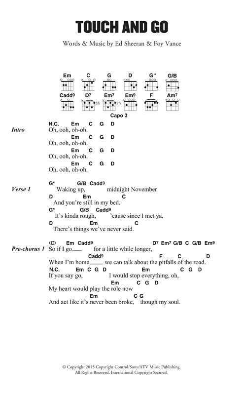 Touch And Go (Guitar Chords/Lyrics) von Ed Sheeran