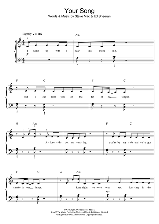 Your Song (Beginner Piano) von Rita Ora