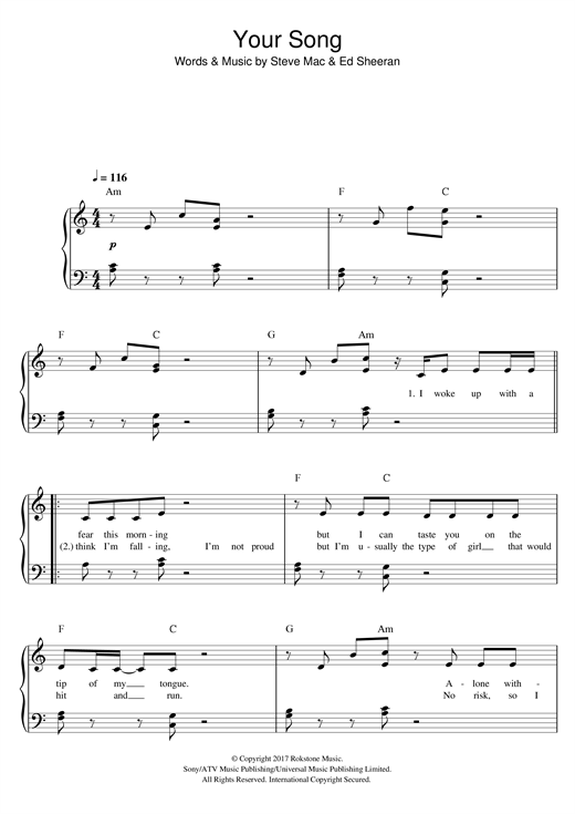 Your Song (Easy Piano) von Rita Ora