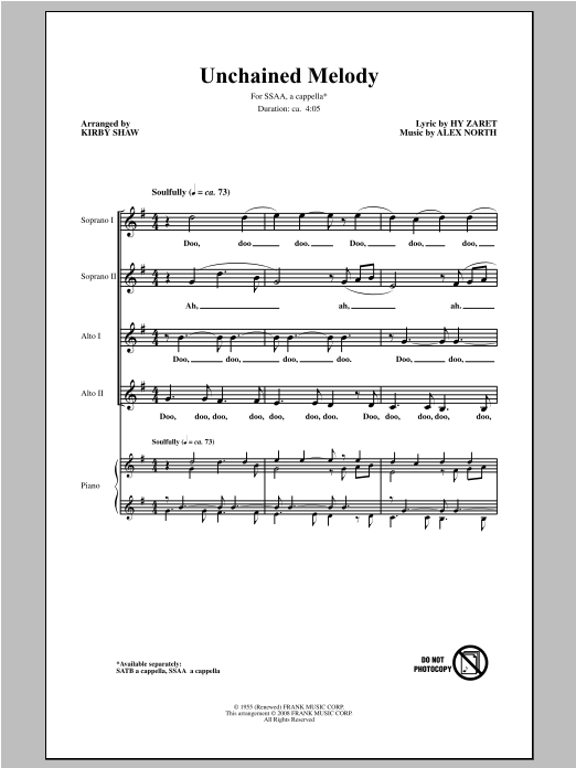Unchained Melody Arr Kirby Shaw Ssaa Choir Online Noten Von The Righteous Brothers Smd 96299 