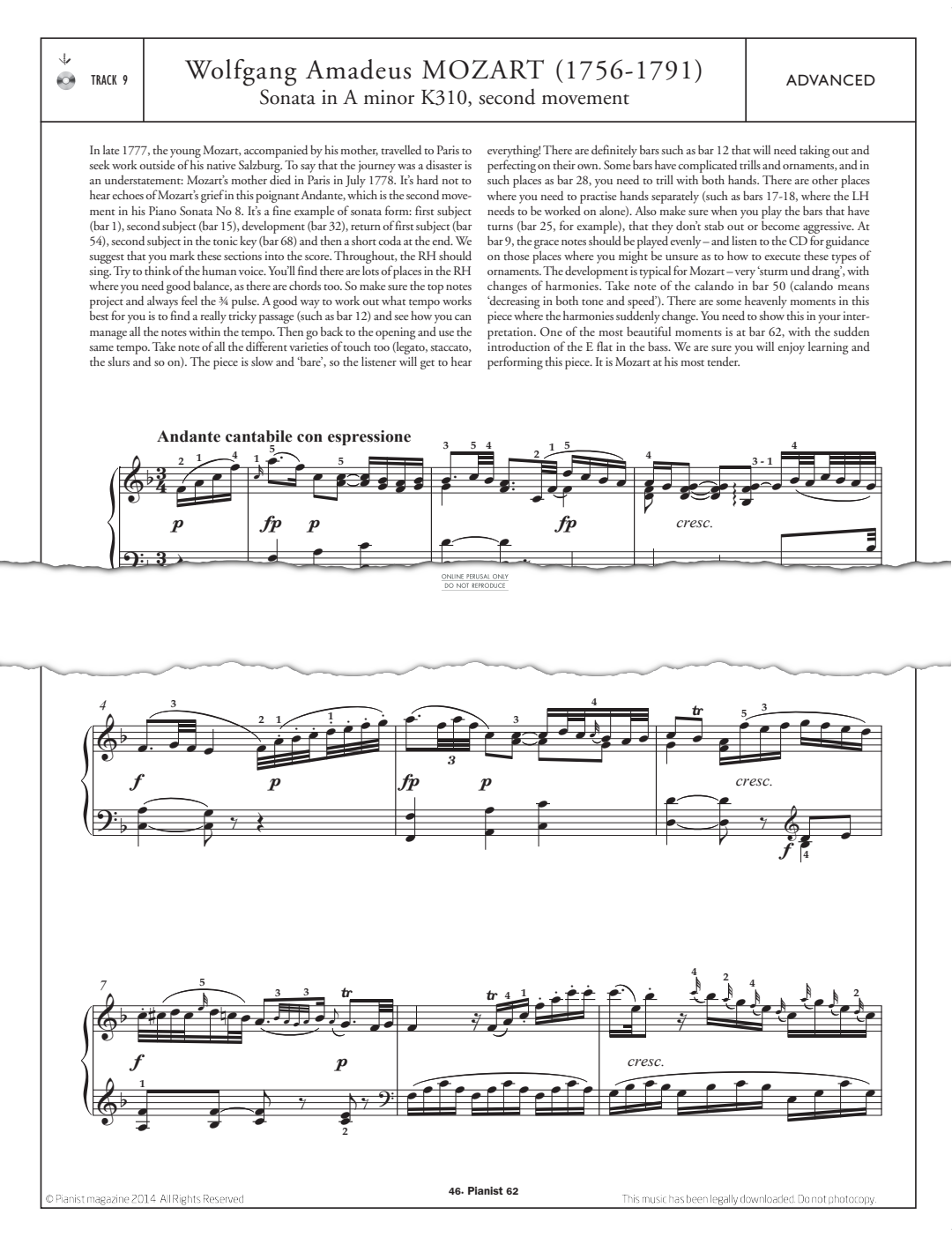 gallery: Second movement from Sonata in A minor K310, Wolfgang Amadeus Mozart, Klavier