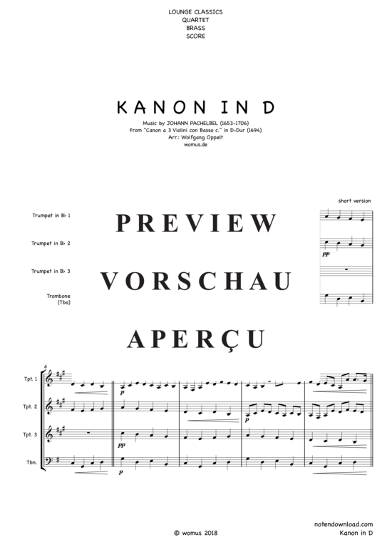 gallery: Kanon in D , , (Blechbläser Quartett für 3 Trompeten in B + Posaune/Tuba)