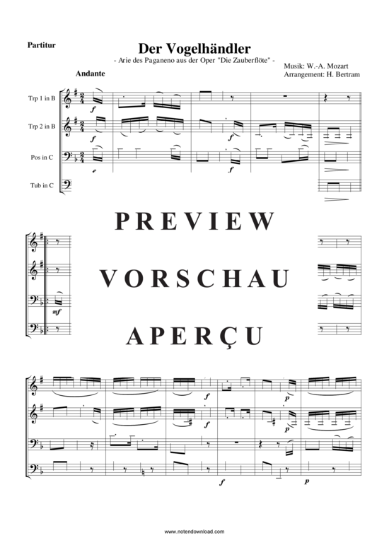 gallery: Der Vogelhändler (Blechbläserquartett 2 Trp (B) , , , Pos/TenH, Tub)