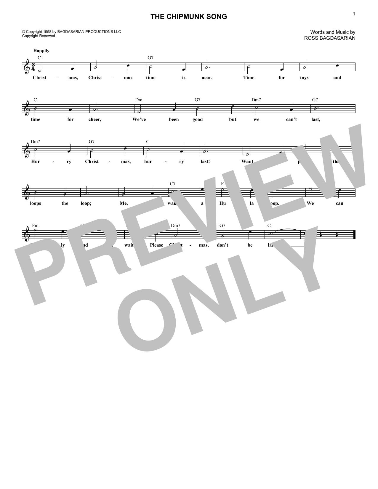 The Chipmunk Song - sheet music by Alvin And The Chipmunks, The ...