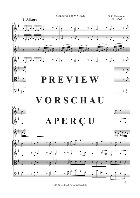 gallery: Violinkonzert à 8 TWV 51:G8 Satz:1 Allegro , , (Gemischtes Ensemble 2x Ob. 3x Vl. Vla + BC)