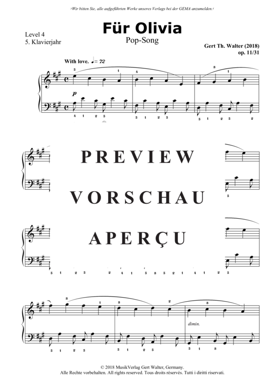 gallery: Für Olivia , , (Klavier Solo - Level 4 - 5.Klavierjahr)
