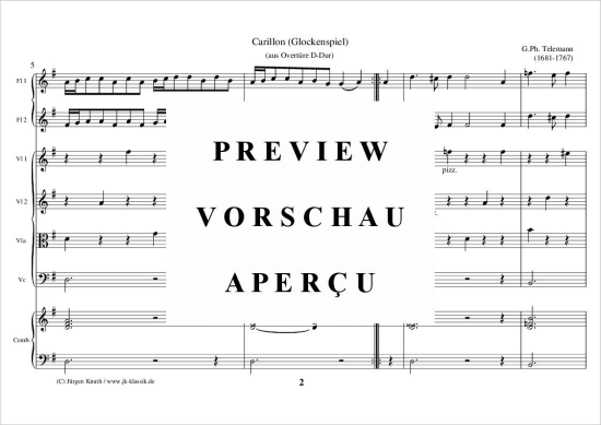 gallery: Carillon (Glockenspiel aus Ouvertüre Suite TWV.55:D21 / D-Dur) , ,  (Gemischtes Ensemble für 2x Querflöte/Oboe, Streicher Quartett + Cembalo/Klavier)