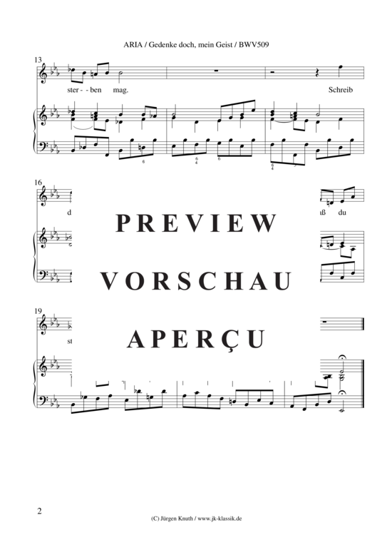 gallery: Gedenke doch, mein Geist (Aria aus dem Notenbuch Anna M. Bach BWV 509) , ,  (Sopran/Tenor + Klavier/Cembalo/Orgel)