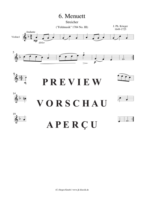 gallery: Menuett (Satz: 6) , ,  aus der Feldmusik 1704 No. III (Streicher Quartett + Cembalo)