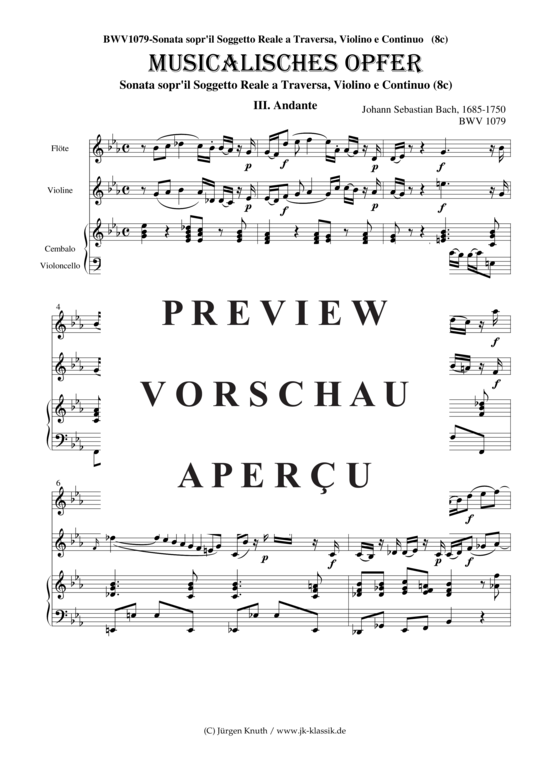 gallery: Musikalisches Opfer BWV 1079  Sonata sopr'il Soggetto Reale a Traversa, Violino e Continuo (8) , ,  3.Andante  (Flöte, Violine, Cello, Cembalo)