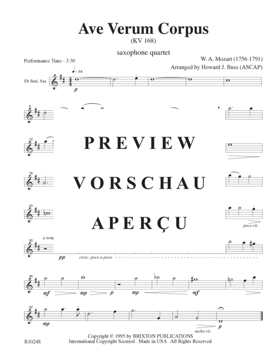 gallery: Ave Verum Corpus , , (Saxophonquartett SATB)