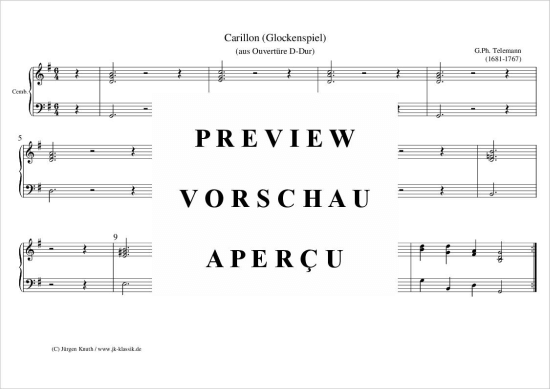 gallery: Carillon (Glockenspiel aus Ouvertüre Suite TWV.55:D21 / D-Dur) , ,  (Gemischtes Ensemble für 2x Querflöte/Oboe, Streicher Quartett + Cembalo/Klavier)