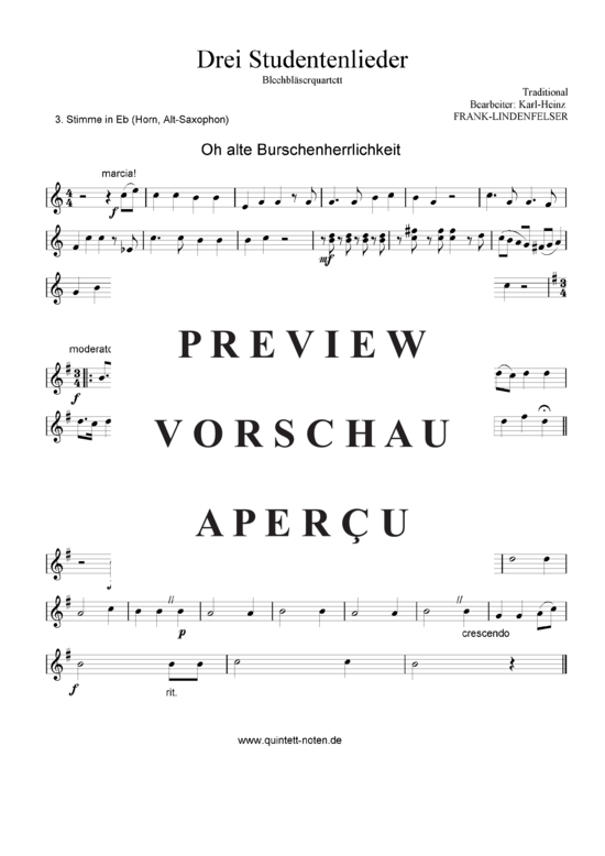 gallery: Drei Studentenlieder - Oh alte Burschenherrlichkeit - Die Gedanken sind frei - Gaudeamus igitur , , (Blechbläser Quartett flexible Besetzung)