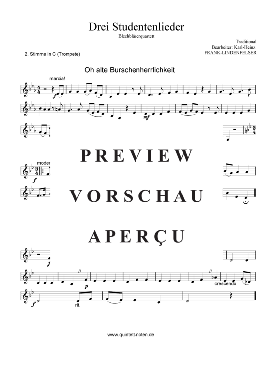 gallery: Drei Studentenlieder - Oh alte Burschenherrlichkeit - Die Gedanken sind frei - Gaudeamus igitur , , (Blechbläser Quartett flexible Besetzung)