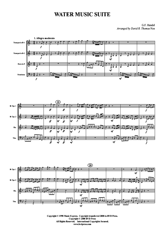 Wassermusik Suite (HWV 348, 349, 350)  (2xTromp in B, Horn in F (Pos) 