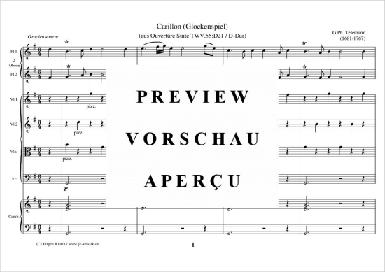 gallery: Carillon (Glockenspiel aus Ouvertüre Suite TWV.55:D21 / D-Dur) , ,  (Gemischtes Ensemble für 2x Querflöte/Oboe, Streicher Quartett + Cembalo/Klavier)