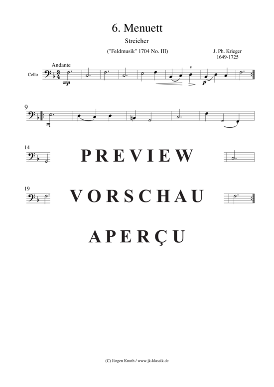 gallery: Menuett (Satz: 6) , ,  aus der Feldmusik 1704 No. III (Streicher Quartett + Cembalo)