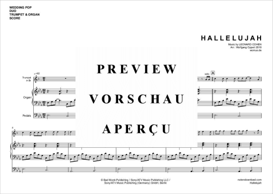 gallery: Hallelujah , Cohen, Leonard, (Trompete in B + Orgel)