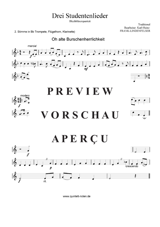 gallery: Drei Studentenlieder - Oh alte Burschenherrlichkeit - Die Gedanken sind frei - Gaudeamus igitur , , (Blechbläser Quartett flexible Besetzung)