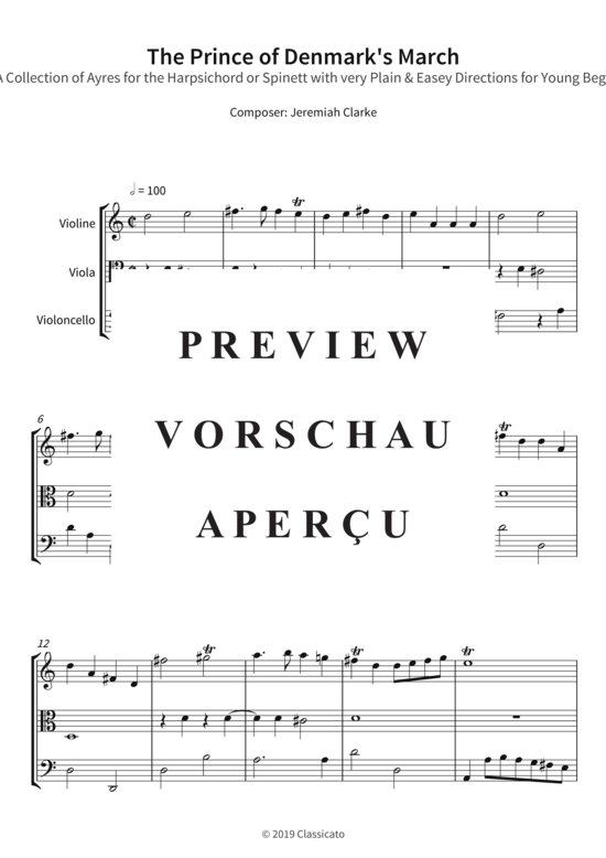 gallery: The Prince of Denmark´s March - from A Collection of Ayres for the Harpsichord or Spinett with very Plain & Easey Directions for Young Beginners , , (Streicher Trio)