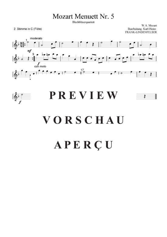 gallery: Mozart Menuett Nr. 5 , , (Blechbläser Quartett - Flexible Besetzung)