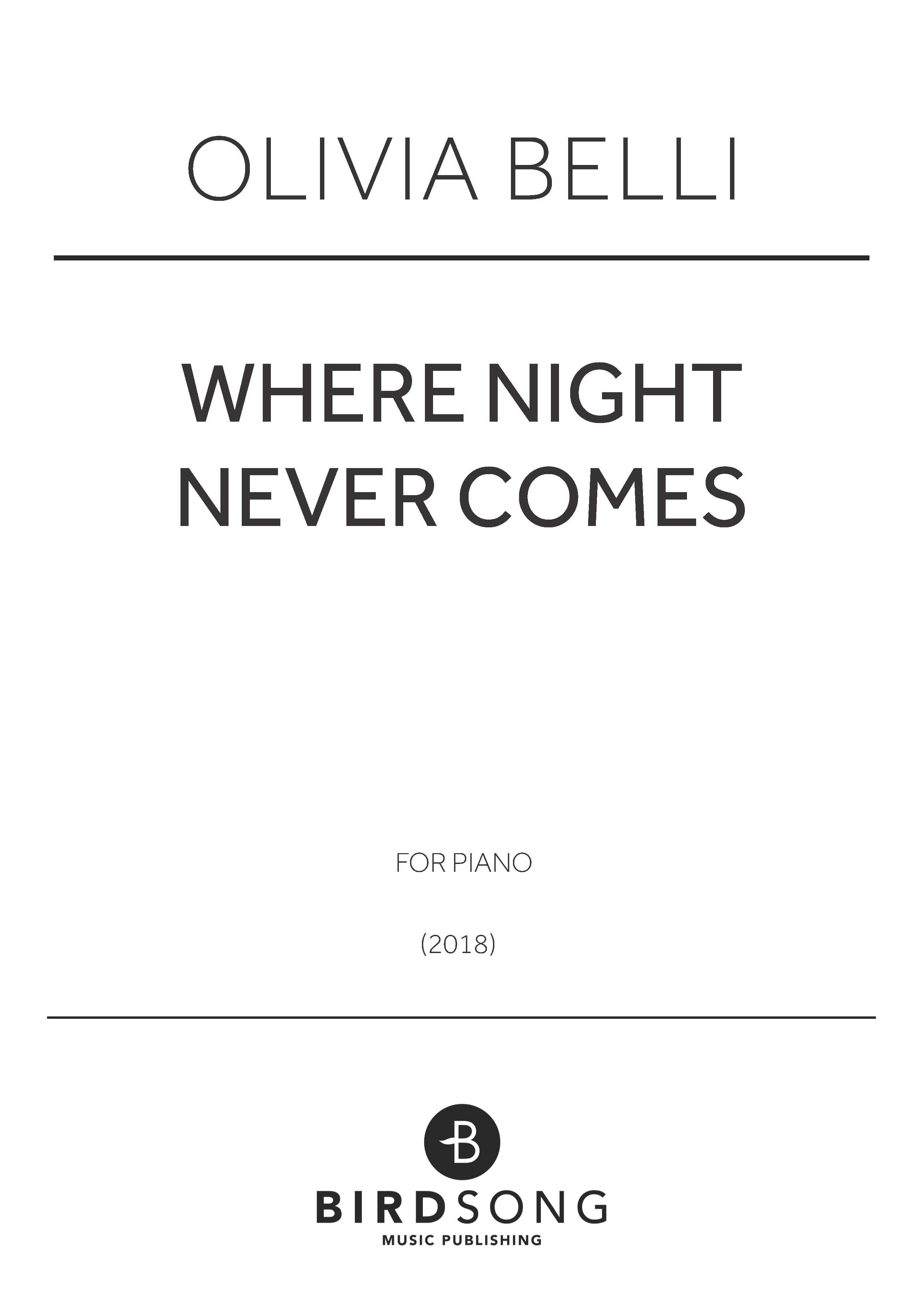 cover: Where Night Never Comes, Olivia Belli, Klavier