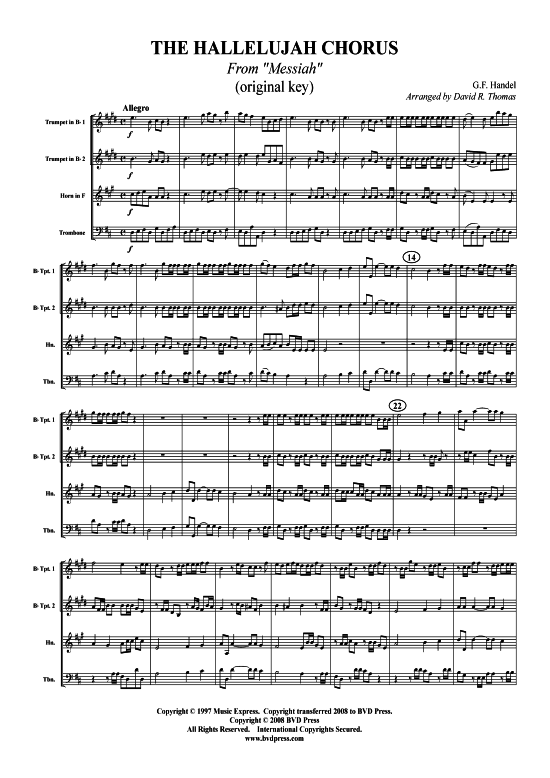 Hallelujah Chorus – zwei Tonarten (2xTromp in B, Horn in F (Pos) 