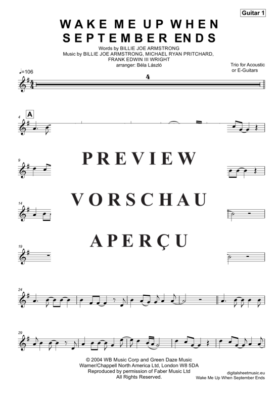 gallery: Wake Me Up When September Ends , Green Day, (Trio für 3x akustische Gitarre)
