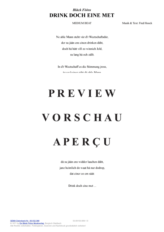 gallery: Drink doch eine met , Bläck Fööss, (Melodie-Stimmen in C/B/Es)